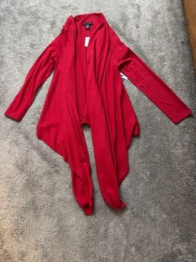 Cable & Gauge Red Open Front Cardigan Drape Lightweight Knit SIZE M NWT